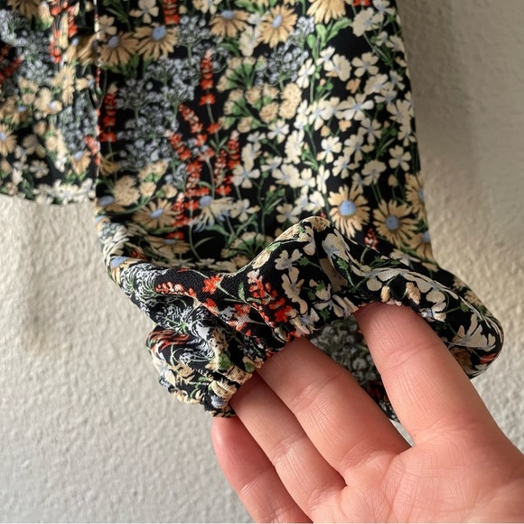 H&M Floral Babydoll Top Women’s XS Puff Long Sleeve Ruched Smocked Coastal Boho - Picture 8 of 16